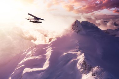 Güzel Kanada Dağ Doğa Manzarası 'nın yakınında uçan uçak..