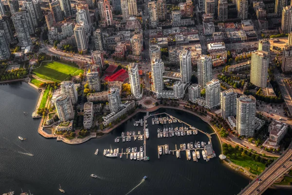 False Creek, Cambie Bridge, Marina, and Residential Buildings — стокове фото