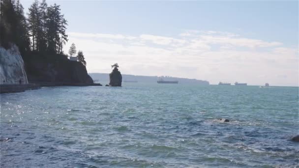 Seawall em Stanley Park e o famoso Siwash Rock — Vídeo de Stock