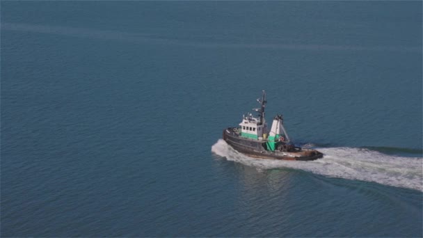 Rebocador industrial puxando uma carga em Burrard Inlet — Vídeo de Stock