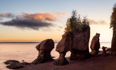 Canlı bir gündoğumu sırasında Cape Rocks 'un panoramik görüntüsü.