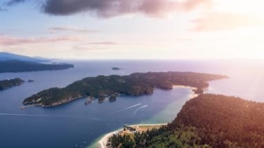 Pasifik 'in batı kıyısındaki Thormanby Adası' nın havadan görünüşü