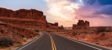 Panoramic landscape view of a Scenic road in the red rock canyons. clipart