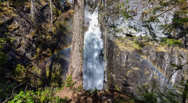Cachoeira correndo por um desfiladeiro rochoso nas Montanhas Canadenses. — Fotografia de Stock