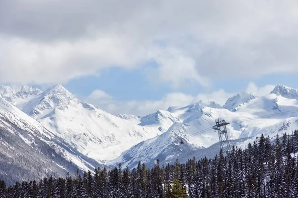 Aerial View of Peak to Peak Gondola with the Canadian Snow Covered Mountain