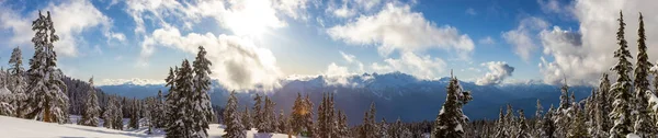 Vista del paisaje natural canadiense en la cima de la montaña cubierta de nieve — Foto de Stock