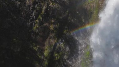 Kanada Dağları 'ndaki kayalık bir kanyondan çağlayan şelale..