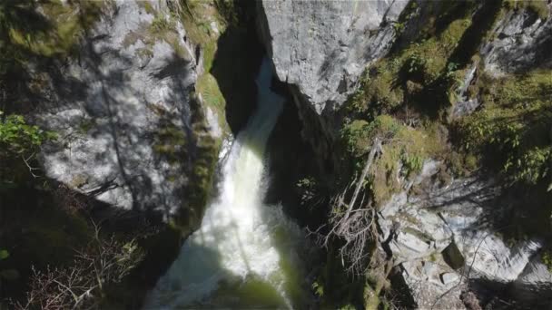 Waterfall rushing down a rocky canyon in the Canadian Mountains. — Stock Video