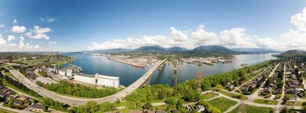 Aerial Panoramic View Industrial Site Second Narrows Bridge Sunny Spring — Stock Photo, Image