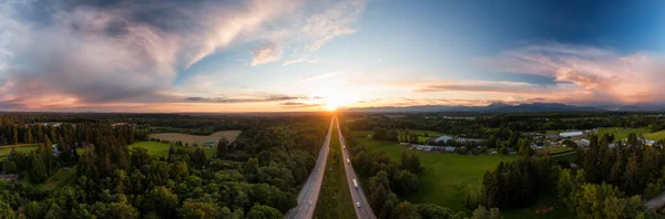 Aerial Panoramic View Trans Canada Highway Fraser Valley Colorful Spring — Stock Photo, Image