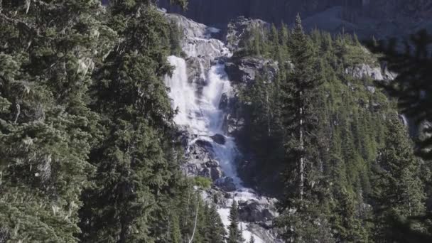 Cachoeira em cascata por um penhasco rochoso na paisagem natural canadense. — Vídeo de Stock