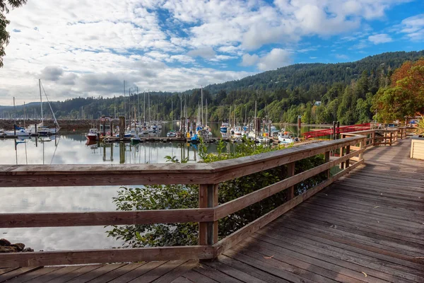 Scenic Pathway in een park bij een jachthaven aan de Stille Oceaan kust — Stockfoto