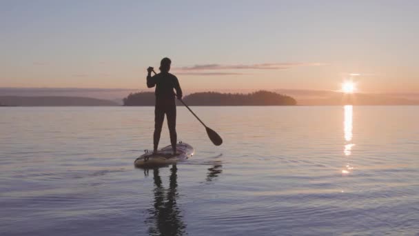 Przygód Kaukaska Dorosła kobieta na stojąco Paddle Board — Wideo stockowe