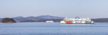 Güneşli bir yaz gününde Körfez Adaları 'ndan geçen BC Feribotları.