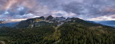 Britanya Kolumbiyası, Kanada 'da engebeli dağlar ve yoğun çam ormanlarından oluşan geniş bir manzara..