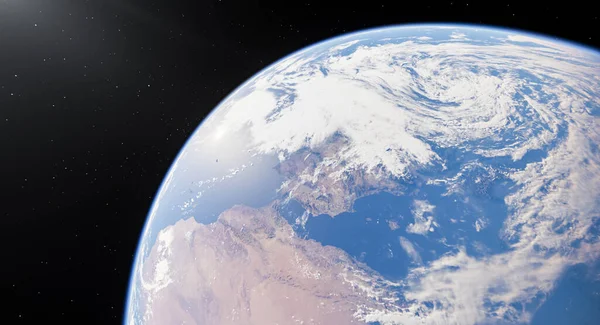 Dünya 'nın uzaydan 3 boyutlu görüntülenmesi kıtaları, bulutları ve geniş uzayı resmediyor..