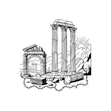 Yıkılmış imparatorluk antik harabeler sanat hattı.