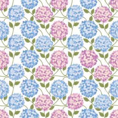Pastel ortanca bahçesi dikişsiz çiçek deseni.