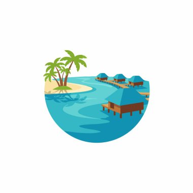 Sakin tropikal deniz aşırı bungalov tatil köyü.