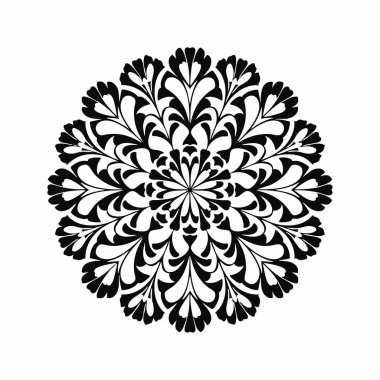 siyah süslemeli kalp yaprağı mandala.