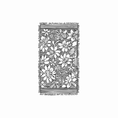 Klasik çiçek püsküllü halı çizgisi çizimi.