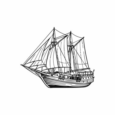 Klasik ahşap yelkenli gemi çizimi..