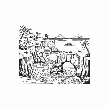 Tropikal ada deniz kemerleri sanat manzarası.