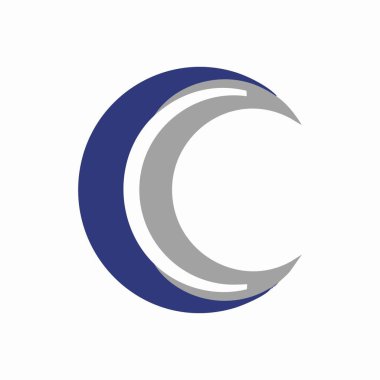 abstract blue and silver 3d crescent logo.