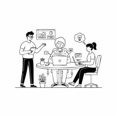 yaratıcı ekip iş büyüme verilerini analiz ediyor.