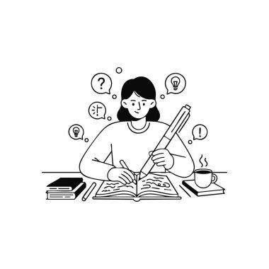 yaratıcı yazarın beyin fırtınası fikirleri çizimi.