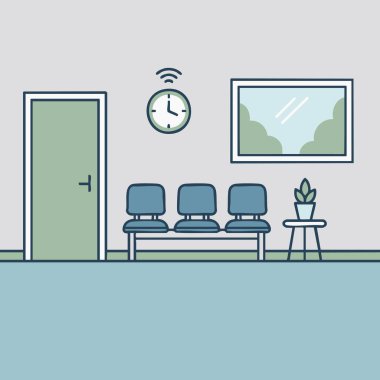 Sessiz klinik bekleme odası vektör çizimi.