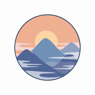 Huzurlu dağ gündoğumu çember logosu.