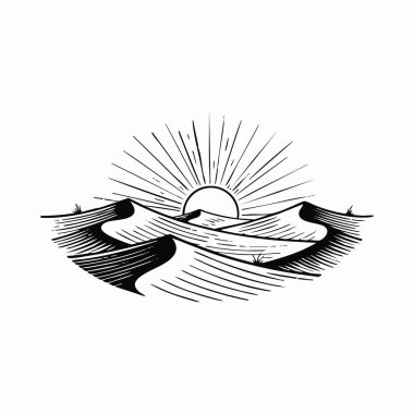 Çöl kumullarının üzerine işlenmiş şekillendirilmiş güneş..