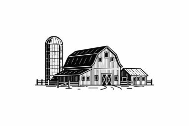 Siyah ve Beyaz Ahır Silo Çiftlik Binası.