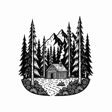 Siyah ve Beyaz Kulübe Ormanı Orman Sahnesi.