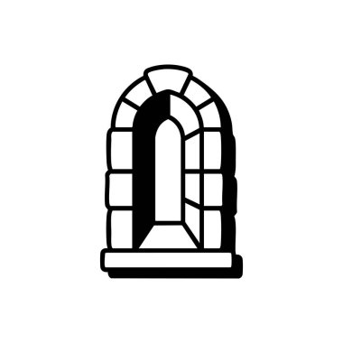 Siyah ve Beyaz Embrasure Kalesi Pencere Açma Çizimi.