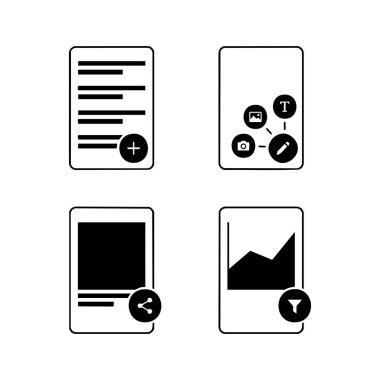 mobil uygulama içeriği oluşturma ve analiz simgeleri