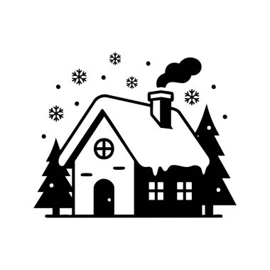 karlı kışlık ev simgesi çizimi