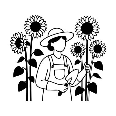 Ayçiçekleriyle ilgilenen dişi çiftçi