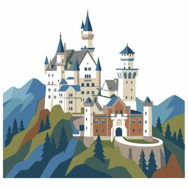 Neuschwanstein şatosu Almanya vektör illüstrasyonu