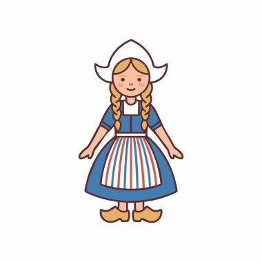 Geleneksel Hollandalı kız karikatür çizimi