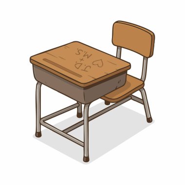 Aşkın baş harfleri kazınmış klasik okul masası.