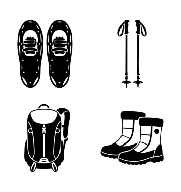 kış yürüyüşü dişli vektör simgeleri