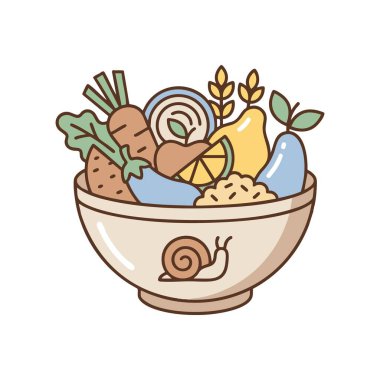 Dikkatli bir şekilde yavaş yemek sağlıklı kase çizimi