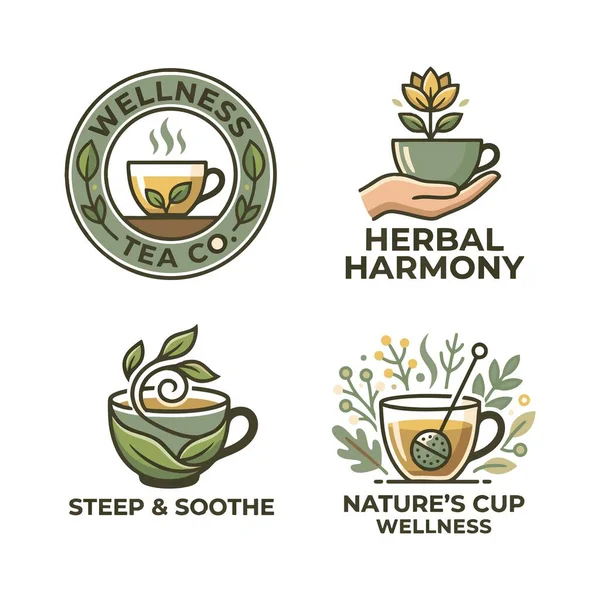Bitkisel çay sağlık logosu tasarım koleksiyonu