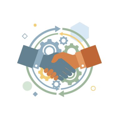 business partnership handshake gears concept illustration
