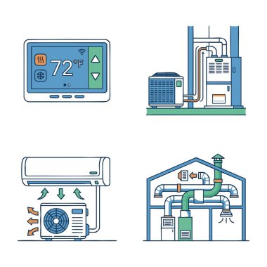 hvac sistem bileşenleri simgesi seti