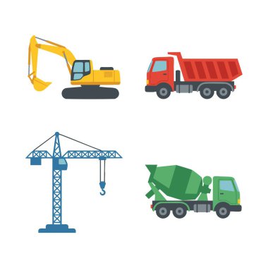 İnşaat araçları düz simge seti