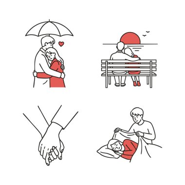 çift aşk ve bakım çizgisi sanat çizimleri