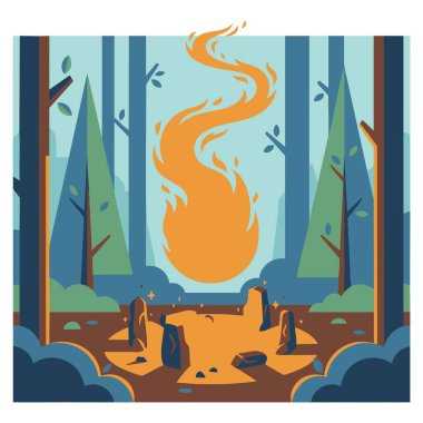 Orman kamp ateşinde tatlı alev ruhu